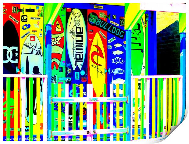 Colorful decorated beach chalet. Print by john hill