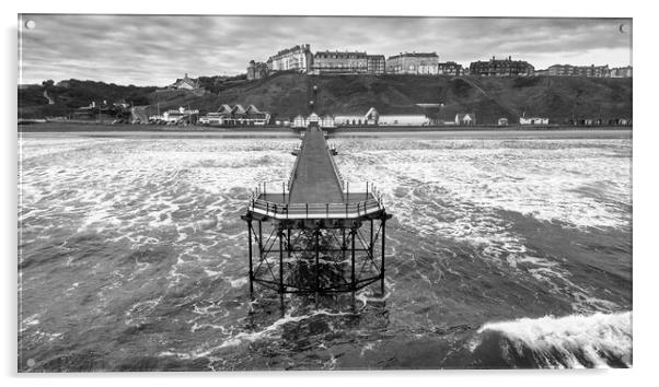 Saltburn Pier Black and White: North Sea Waves Acrylic by Tim Hill