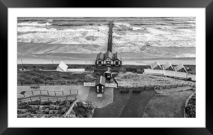 Saltburn by the Sea: Black and White Framed Mounted Print by Tim Hill