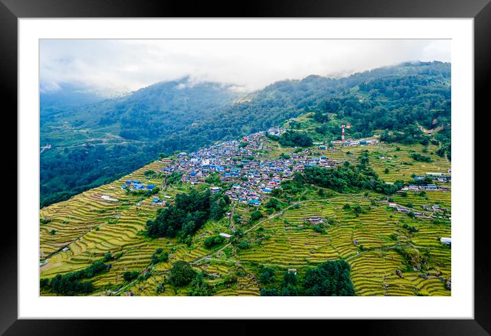 Aerial view of Bhujung village Framed Mounted Print by Ambir Tolang