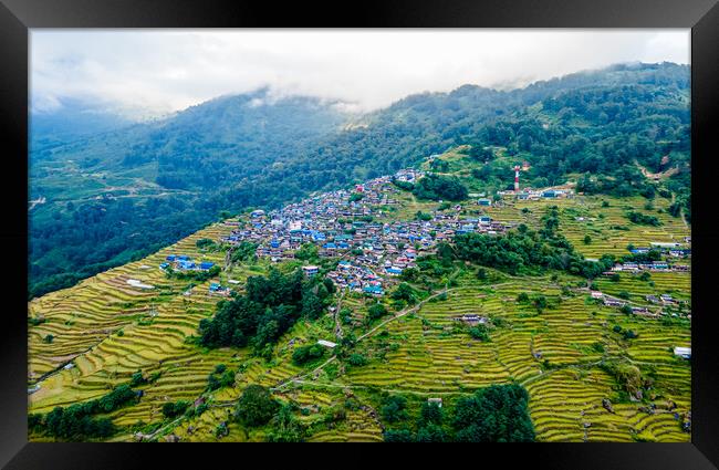Aerial view of Bhujung village Framed Print by Ambir Tolang