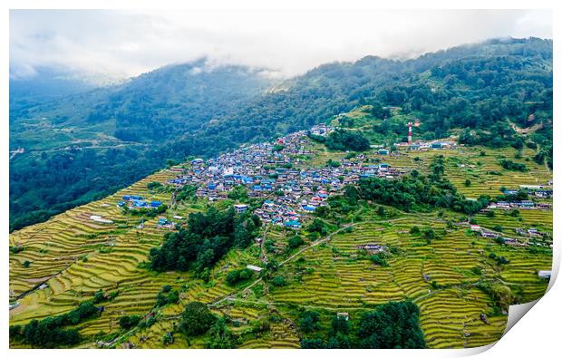 Aerial view of Bhujung village Print by Ambir Tolang