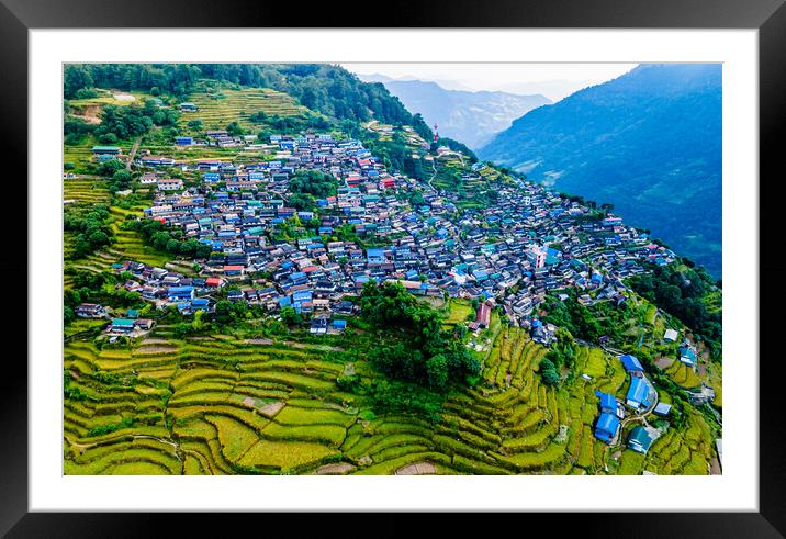 Aerial view of Bhujung village Framed Mounted Print by Ambir Tolang