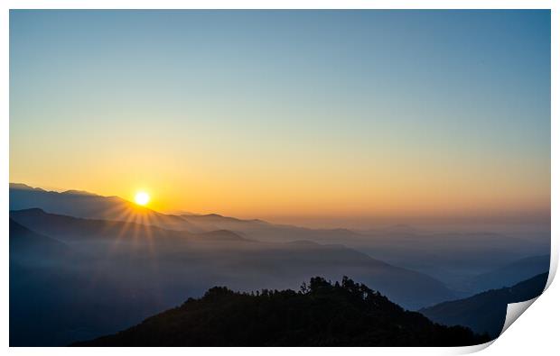 Beautiful landscape view of Sunrise Print by Ambir Tolang