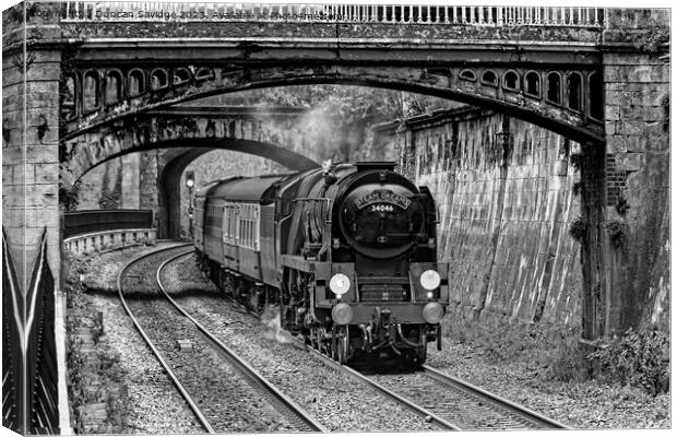 Black and white steam train in Sydney Gardens Bath Canvas Print by Duncan Savidge