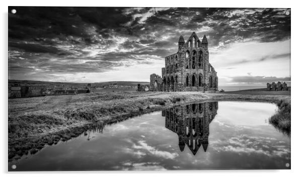 Whitby Abbey Black and White Acrylic by Tim Hill
