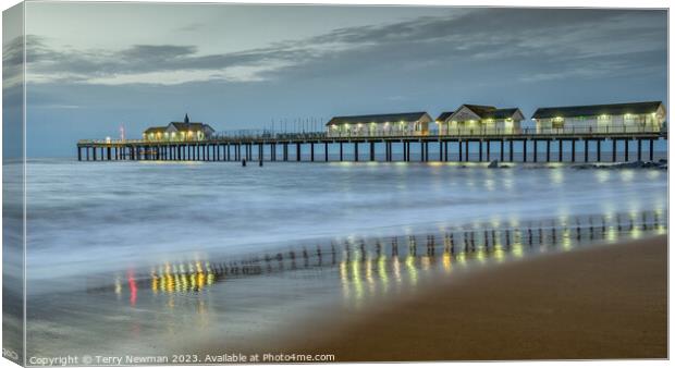 Blue Hour Morning Reflections at Southwold Canvas Print by Terry Newman