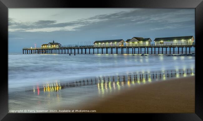 Blue Hour Morning Reflections at Southwold Framed Print by Terry Newman