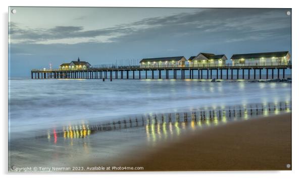 Blue Hour Morning Reflections at Southwold Acrylic by Terry Newman