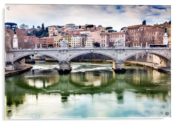 Tiber River Ponte Bridge Vittorio Emanuele III Rome Italy  Acrylic by William Perry