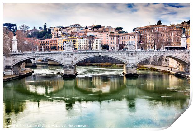 Tiber River Ponte Bridge Vittorio Emanuele III Rome Italy  Print by William Perry