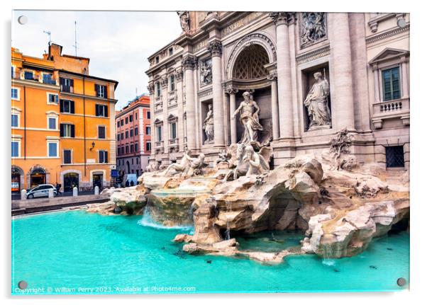 Neptune Nymphs Statues Trevi Fountain Rome Italy  Acrylic by William Perry