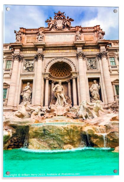 Neptune Nymphs Statues Trevi Fountain Rome Italy  Acrylic by William Perry