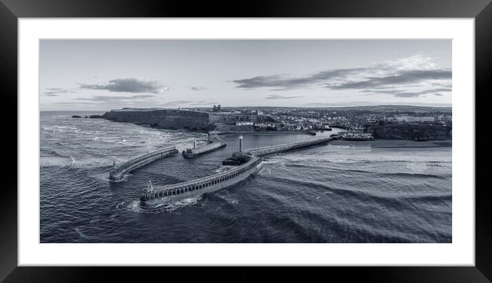Whitby Black and White Framed Mounted Print by Apollo Aerial Photography
