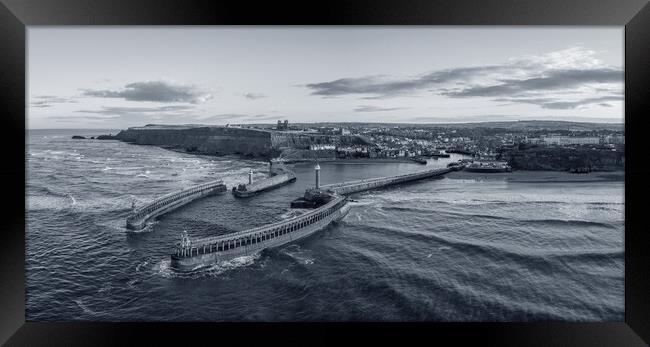 Whitby Black and White Framed Print by Apollo Aerial Photography