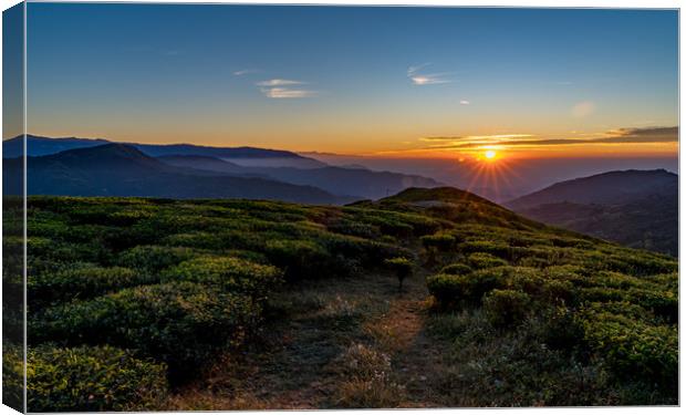 Landscpae view of sunrise over the Mountain  Canvas Print by Ambir Tolang