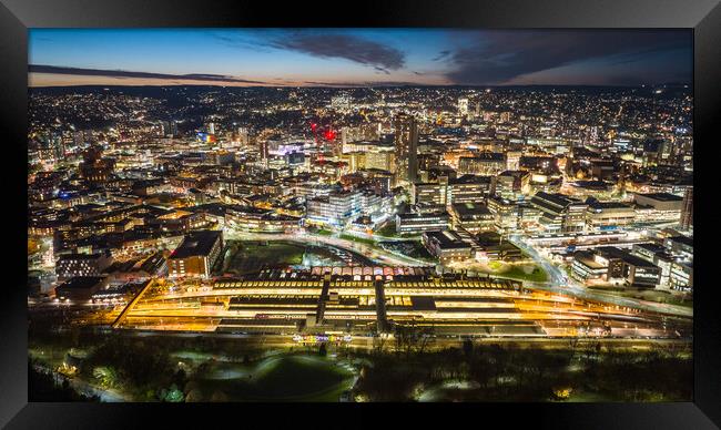 Sheffield Lit Up Framed Print by Apollo Aerial Photography