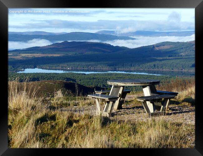 Picnic Table with a view - Loch Morlich - Cairngorm Mountains Framed Print by Phil Banks