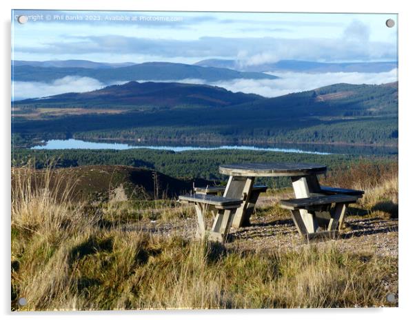 Picnic Table with a view - Loch Morlich - Cairngorm Mountains Acrylic by Phil Banks