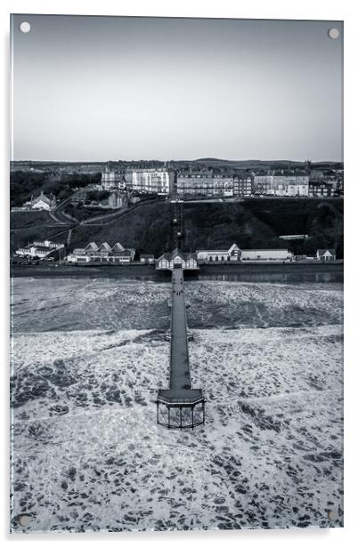 Saltburn By The Sea Pier Black and White Acrylic by Apollo Aerial Photography