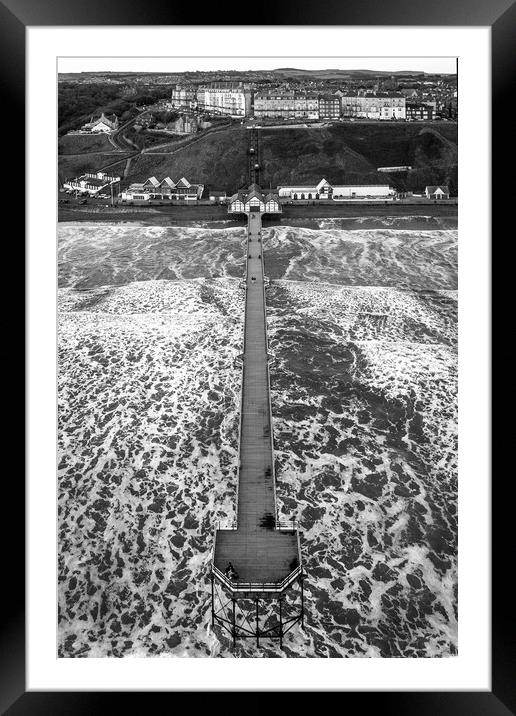 Saltburn Pier Black and White Framed Mounted Print by Apollo Aerial Photography