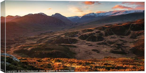 Ogwen valley sunset panorama Canvas Print by John Henderson