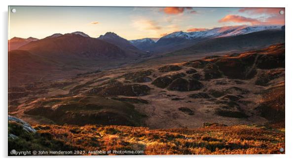 Ogwen valley sunset panorama Acrylic by John Henderson