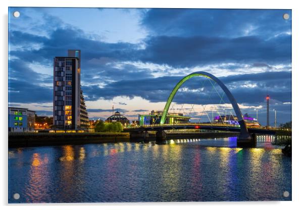 Glasgow Evening River View With Clyde Arc Bridge Acrylic by Artur Bogacki