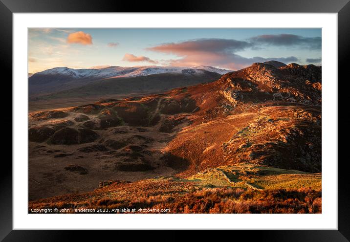 Snowdonia Autumn sunset from Crimpiau. Framed Mounted Print by John Henderson