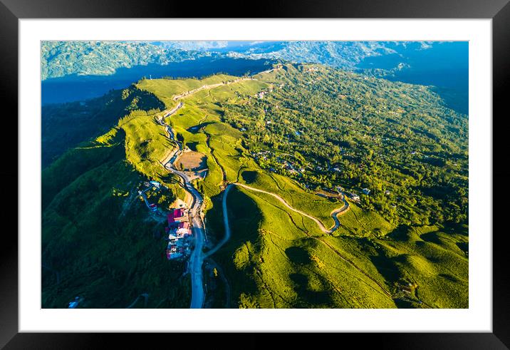 aerial view of tea farmland Framed Mounted Print by Ambir Tolang