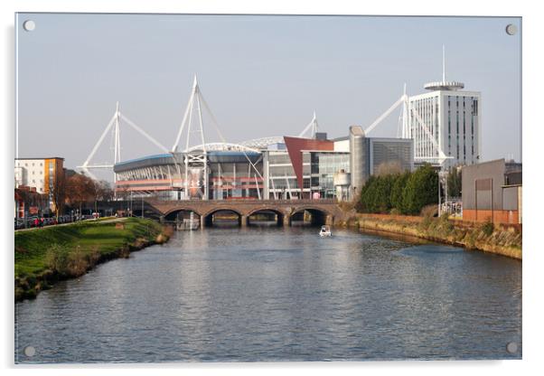 River Taff Cardiff Millennium Stadium Acrylic by Kevin Round