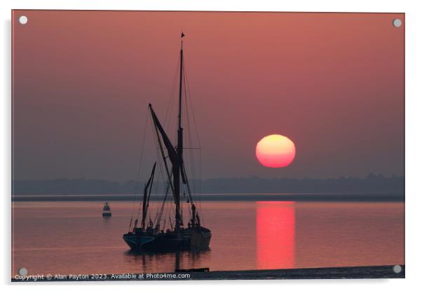 Thames sailing barge at red sunrise Acrylic by Alan Payton