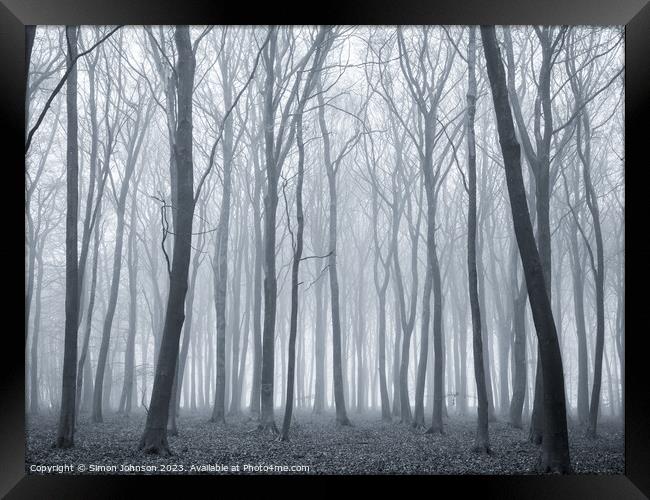 Woodland mist Framed Print by Simon Johnson