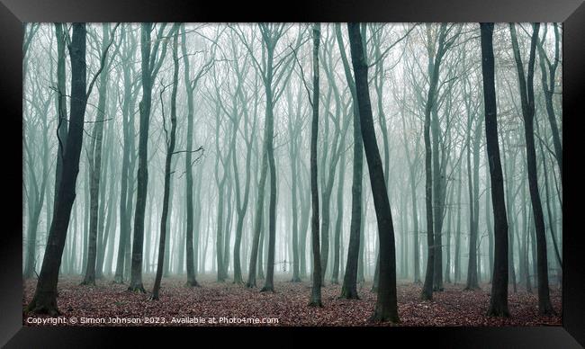 Woodland mist Framed Print by Simon Johnson