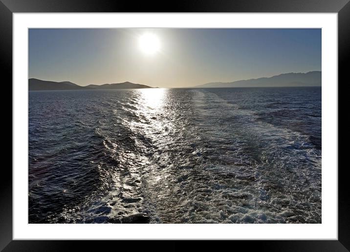 Sunlight on ferry wake, off Kos Framed Mounted Print by Paul Boizot