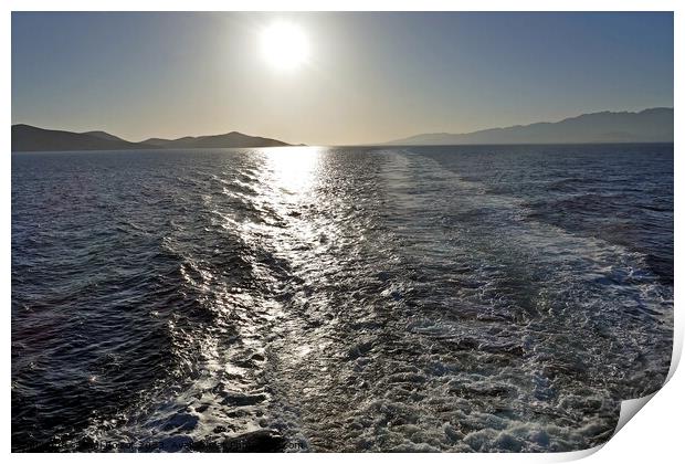 Sunlight on ferry wake, off Kos Print by Paul Boizot