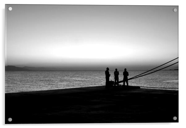 Dawn ferrymen, Kos Town 2, monochrome Acrylic by Paul Boizot
