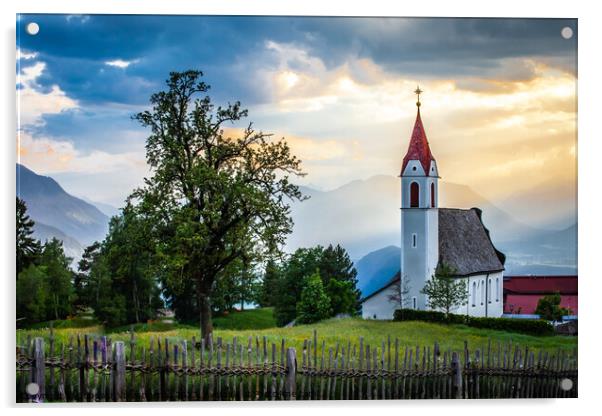 Small town church Acrylic by Suppakij Vorasriherun