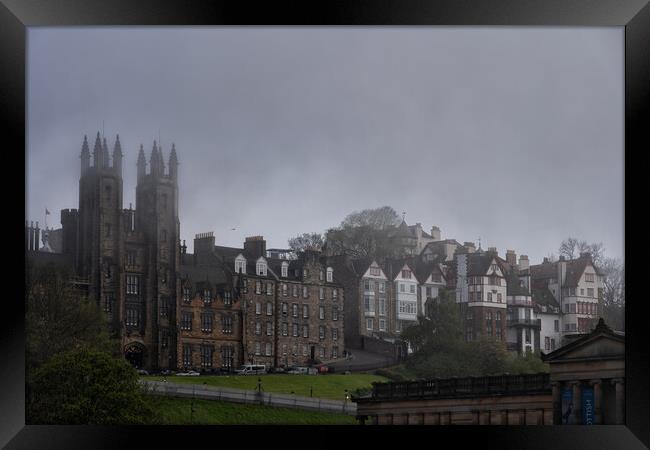Edinburgh Old Town Skyline On Foggy Day Framed Print by Artur Bogacki