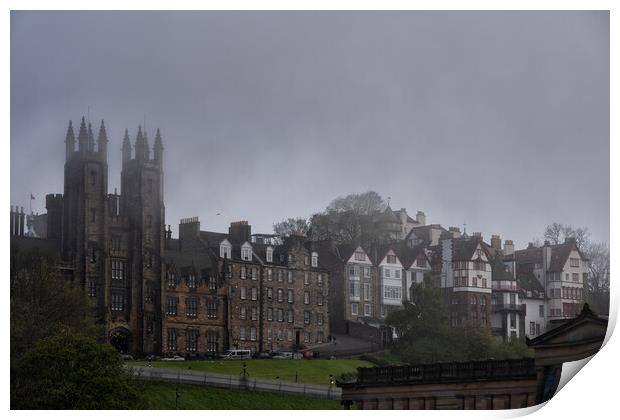 Edinburgh Old Town Skyline On Foggy Day Print by Artur Bogacki