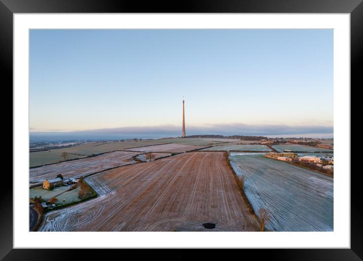Cold Morning on Emley Moor Framed Mounted Print by Apollo Aerial Photography
