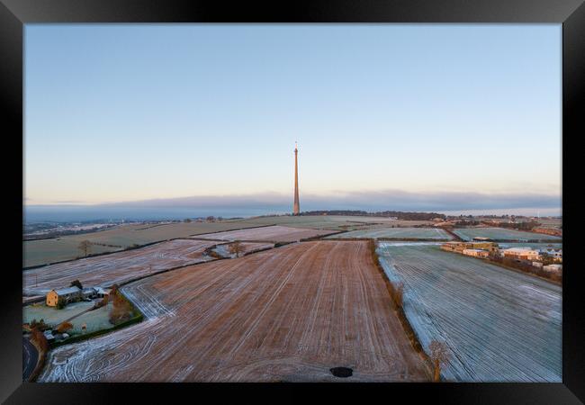 Cold Morning on Emley Moor Framed Print by Apollo Aerial Photography