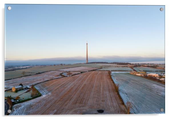 Cold Morning on Emley Moor Acrylic by Apollo Aerial Photography