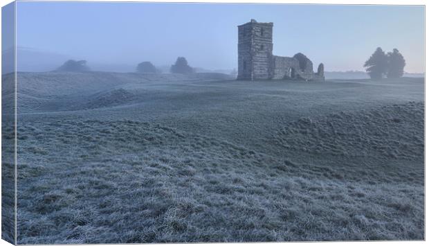 Knowlton church winters morning  Canvas Print by Shaun Jacobs