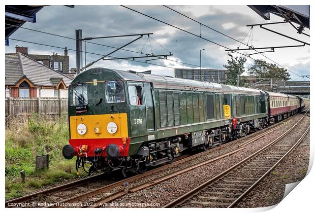 A pair of Class 20 Diesel Locomotives on a special train Print by Rodney Hutchinson