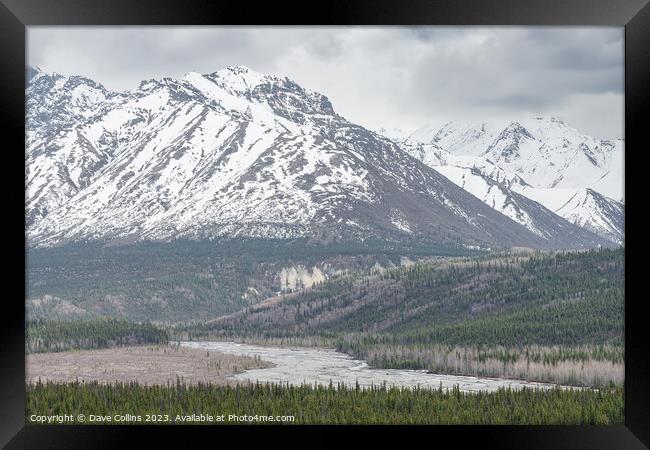 Matanuska River with snow covered mountains behind in Alaska, USA Framed Print by Dave Collins