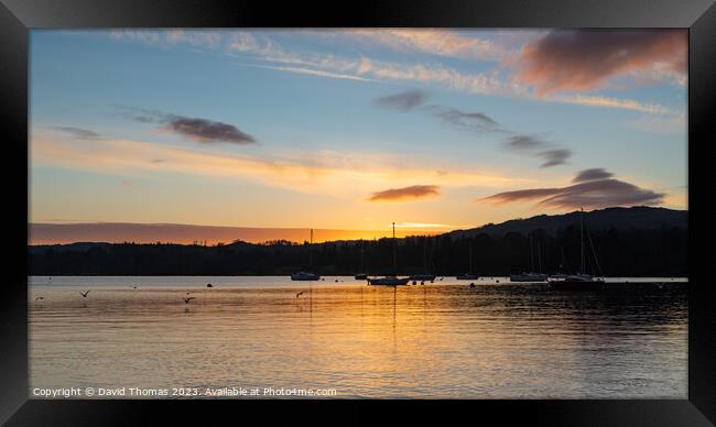 Sunset on Lake Windermere Framed Print by David Thomas