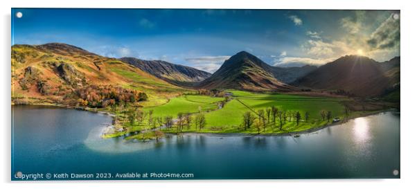 Aerial Shot of Buttermere in the Autumn Acrylic by Keith Dawson