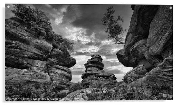 Brimham Rocks in Black and White Acrylic by Keith Dawson