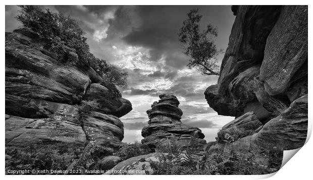 Brimham Rocks in Black and White Print by Keith Dawson